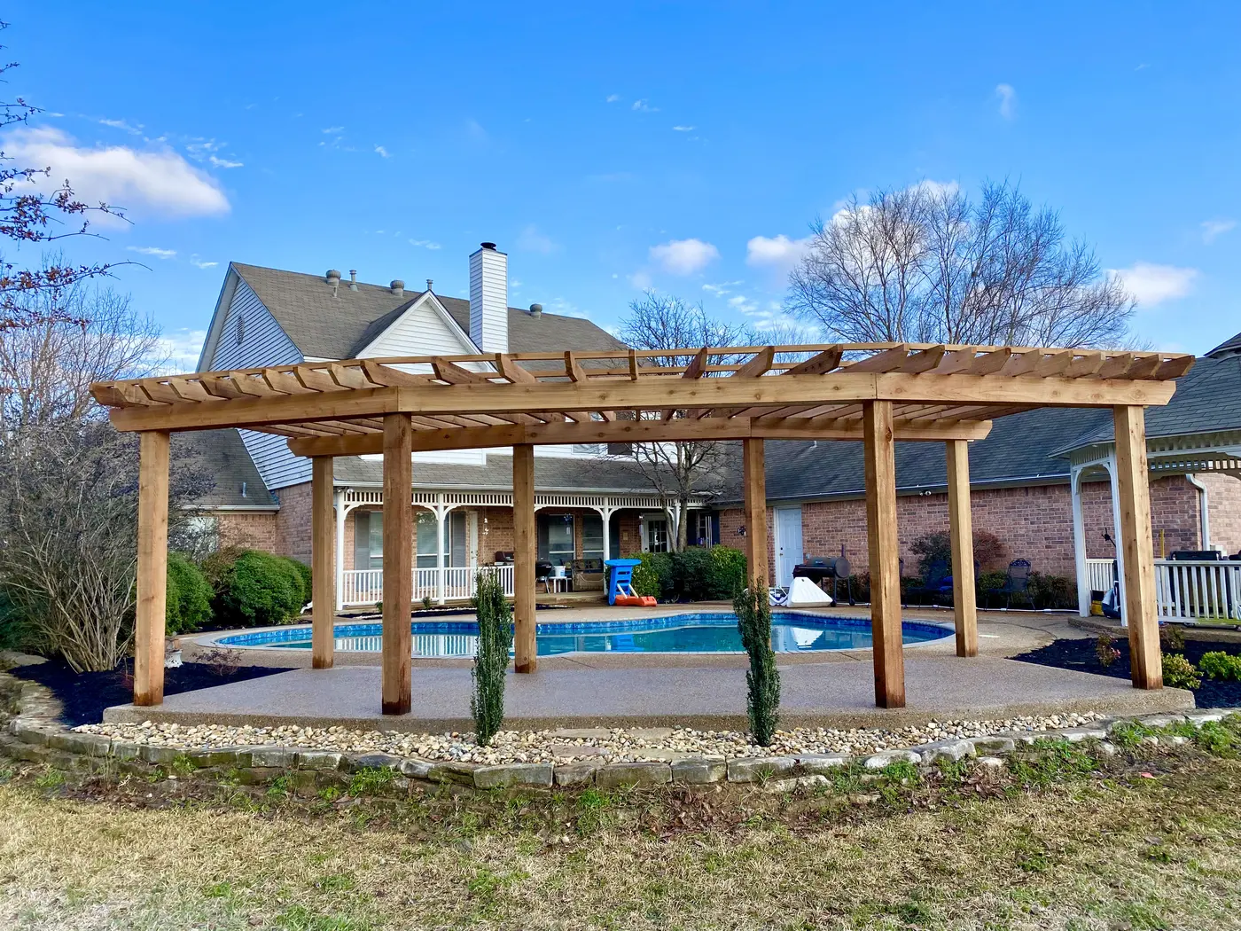 Wood patio cover and pergola structure